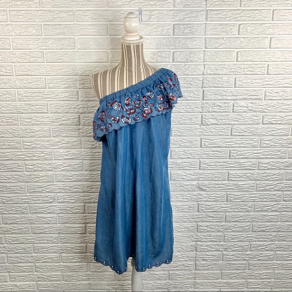 Led Dresses & Skirts - Led Floral Embroidery One Shoulder Maternity Dress